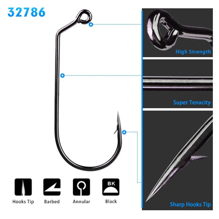 High Carbon steel 60 Degree Fishing Hooks Aberdeen Angle Jig Hook 32786 1/0#-5/0# Lureswholesale