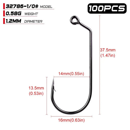 Jig Fishing Hook 32786 Round Bend Heavy Wire 60 Degree Jig Hook with Black Nickle 100pcs/bag Lureswholesale