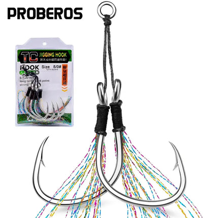 Jigging Fishing Hook Lure Assist Strong Hook Sea Saltwater Slow Jig Double Barbed Peche with Feather Jig Head Hook Lureswholesale