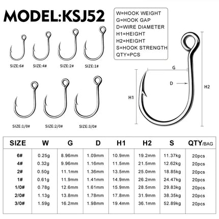 Jigging Fishing Hook Saltwater Big Hole Single Hooks Sea Jigs Fishhook High Strength TUNA Fish Hooks Lureswholesale