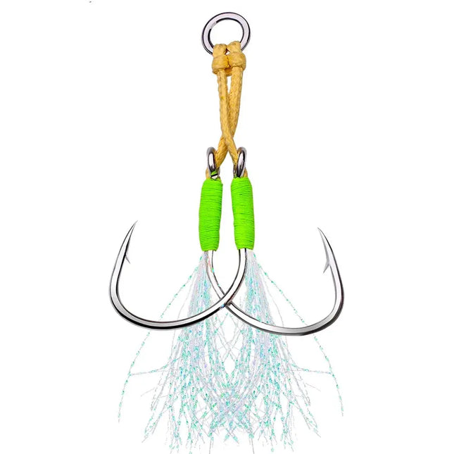 Jigging Hook High Carbon Steel Assist Hook with Solid Ring JigLure Double Feather Fishing Jig Lure Hook Lureswholesale