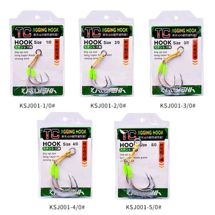 Jigging Hook High Carbon Steel Assist Hook with Solid Ring JigLure Double Feather Fishing Jig Lure Hook Lureswholesale