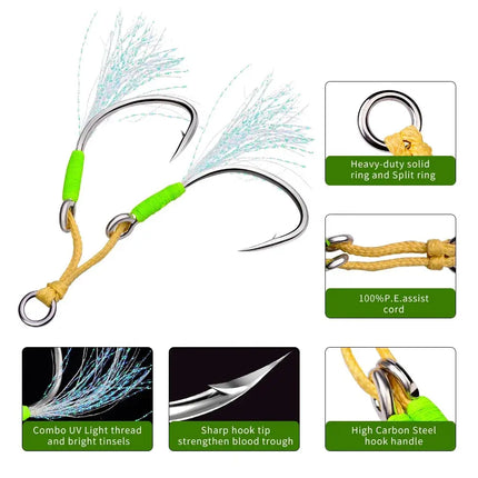 Jigging Hook High Carbon Steel Assist Hook with Solid Ring JigLure Double Feather Fishing Jig Lure Hook Lureswholesale