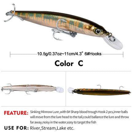 Laser Minnow bait with Blood hook 10.5g hard bait 6-colour bait DW481 Lureswholesale