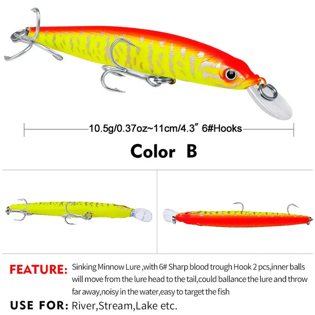 Laser Minnow bait with Blood hook 10.5g hard bait 6-colour bait DW481 Lureswholesale