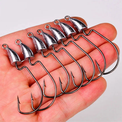 Lead Head Fishing Hook 5g 7g 10g 14g Bullet Jig Head Fish Hooks Weedless Offset Worm Hooks Texas Rigs Accessories Lureswholesale