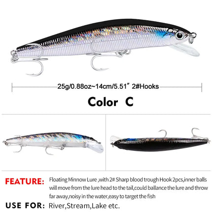 Lifelike Hard Plastic Minnow Fishing Lure 14cm 25g Sinking Saltwater Artificial Crankbait Wobblers Lureswholesale