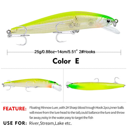 Lifelike Hard Plastic Minnow Fishing Lure 14cm 25g Sinking Saltwater Artificial Crankbait Wobblers Lureswholesale