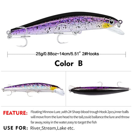 Lifelike Hard Plastic Minnow Fishing Lure 14cm 25g Sinking Saltwater Artificial Crankbait Wobblers Lureswholesale