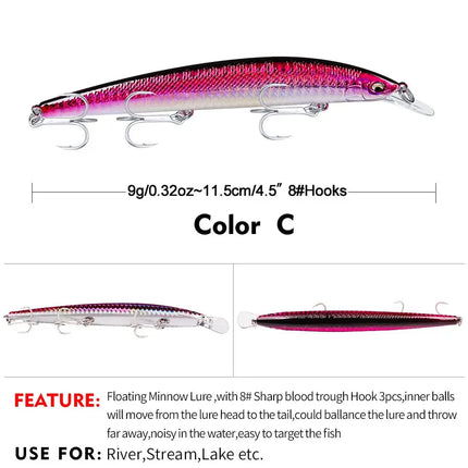 Luamino Bionic hard bait 115mm/9g big sea fishing yellow croaker eel belt fish culter bait DW456 Lureswholesale