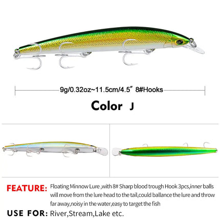 Luamino Bionic hard bait 115mm/9g big sea fishing yellow croaker eel belt fish culter bait DW456 Lureswholesale