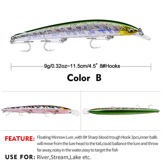 Luamino Bionic hard bait 115mm/9g big sea fishing yellow croaker eel belt fish culter bait DW456 Lureswholesale