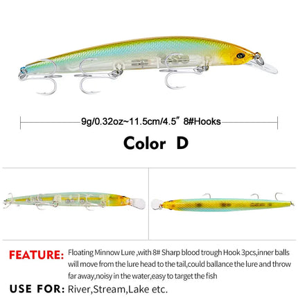 Luamino Bionic hard bait 115mm/9g big sea fishing yellow croaker eel belt fish culter bait DW456 Lureswholesale