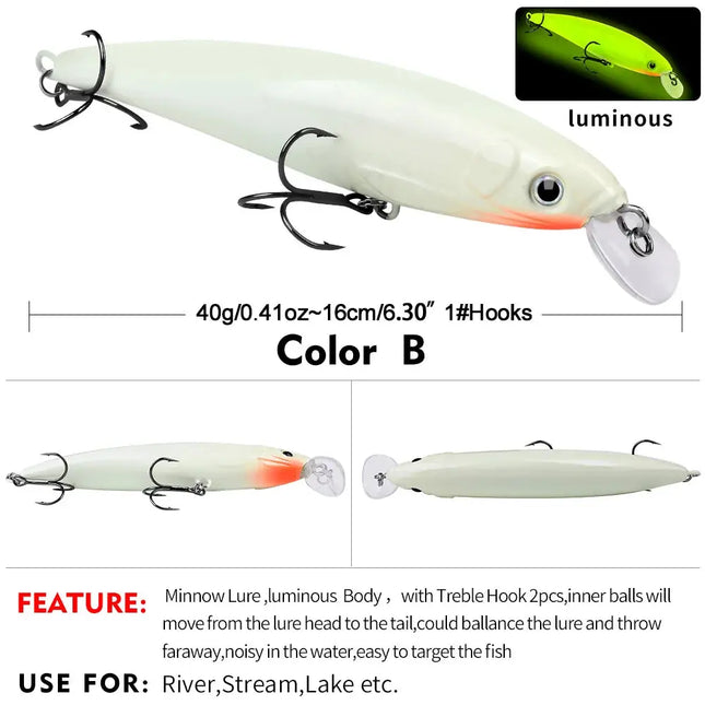 Luminous Minnow Fishing Lure Artificial Bass Bait Sinking Floating Saltwater Fishing Lure Long Casting Bass Bait Lureswholesale