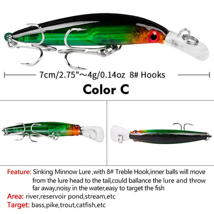 Luya bait Minnow Hard 7cm/3.9g lure Bionic bait Snout all eat plastic bait DW1327A Lureswholesale