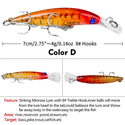 Luya bait Minnow Hard 7cm/3.9g lure Bionic bait Snout all eat plastic bait DW1327A Lureswholesale