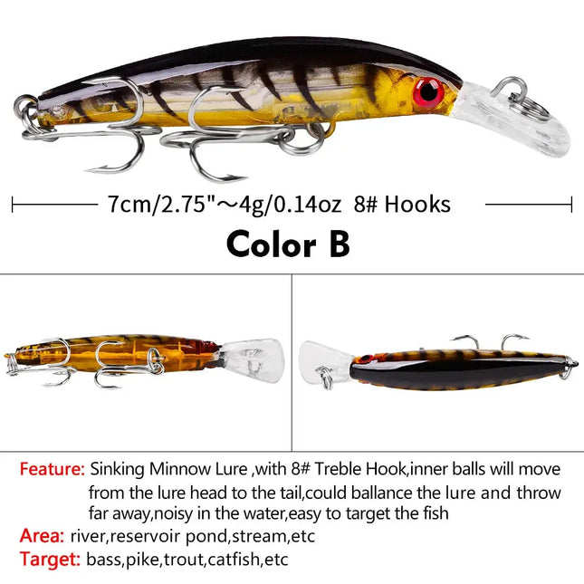 Luya bait Minnow Hard 7cm/3.9g lure Bionic bait Snout all eat plastic bait DW1327A Lureswholesale