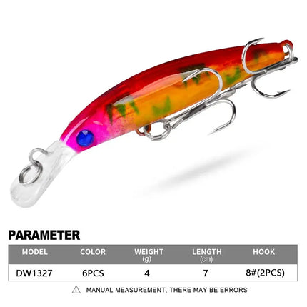 Luya bait Minnow Hard 7cm/3.9g lure Bionic bait Snout all eat plastic bait DW1327A Lureswholesale