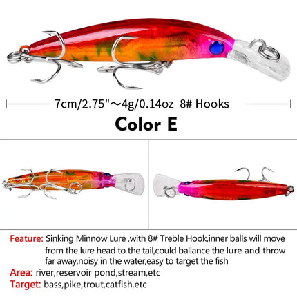 Luya bait Minnow Hard 7cm/3.9g lure Bionic bait Snout all eat plastic bait DW1327A Lureswholesale