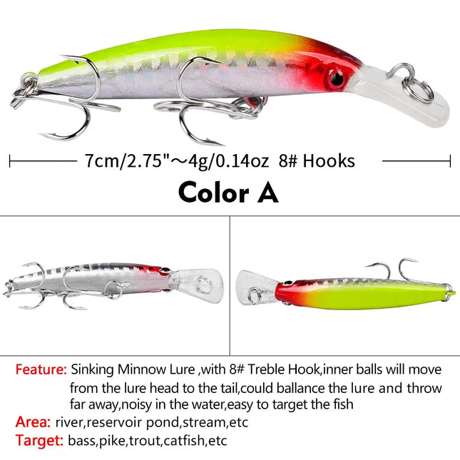 Luya bait Minnow Hard 7cm/3.9g lure Bionic bait Snout all eat plastic bait DW1327A Lureswholesale