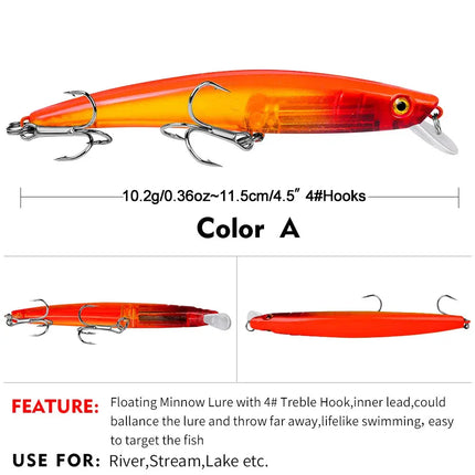 Luya bait Tip Luya Bait 11.5cm Minnow 10.2g plastic Minnow bait DW1028 Lureswholesale