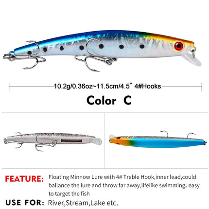 Luya bait Tip Luya Bait 11.5cm Minnow 10.2g plastic Minnow bait DW1028 Lureswholesale