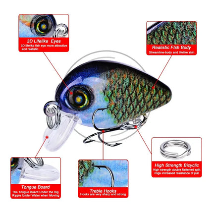 Mini Crankbait 2.85cm 1.95g Printing Minnow Fishing Lure Crank Bait Hard Wobblers Fishing Tackle Lureswholesale