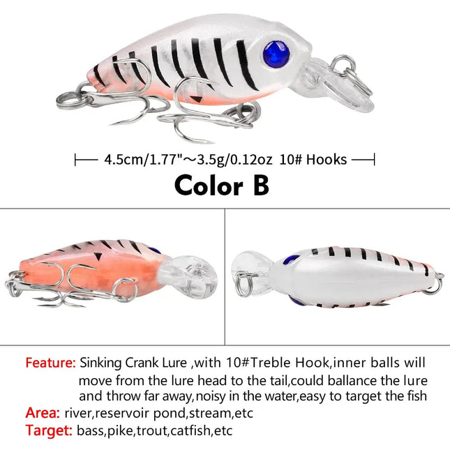 Mini Crankbait 45mm 3.5g Fishing Lure Swimbait Minnow Wobbler Floating Hard Lure for Bass Trout Pike Lureswholesale