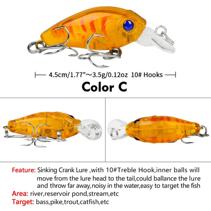 Mini Crankbait 45mm 3.5g Fishing Lure Swimbait Minnow Wobbler Floating Hard Lure for Bass Trout Pike Lureswholesale