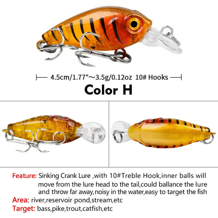 Mini Crankbait 45mm 3.5g Fishing Lure Swimbait Minnow Wobbler Floating Hard Lure for Bass Trout Pike Lureswholesale