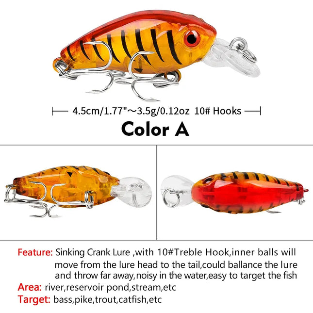 Mini Crankbait 45mm 3.5g Fishing Lure Swimbait Minnow Wobbler Floating Hard Lure for Bass Trout Pike Lureswholesale