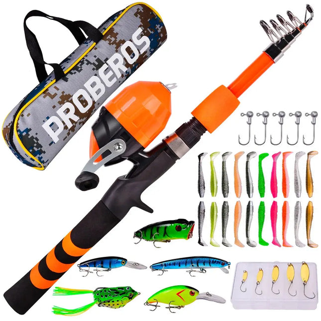 Mini Telescopic Pole Kits Children Portable Fishing Rod and Reel Combo Set with Wheel and Bait Tackle Box Lureswholesale