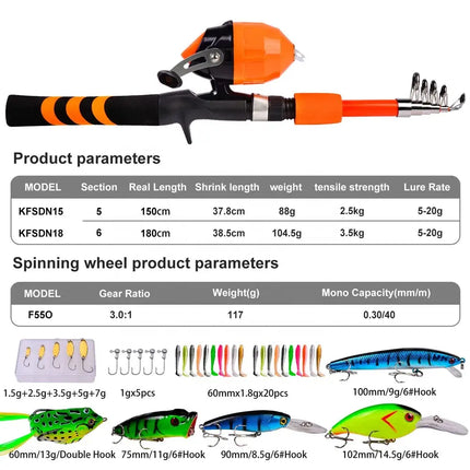 Mini Telescopic Pole Kits Children Portable Fishing Rod and Reel Combo Set with Wheel and Bait Tackle Box Lureswholesale