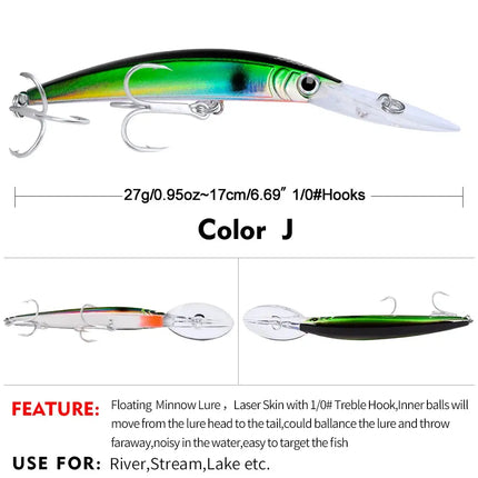 Minnow Fishing Lures 27g 17cm Fishing Bait Lure Hooks Artificial Hard Minnow Plastic Bass Bait Customized Lureswholesale