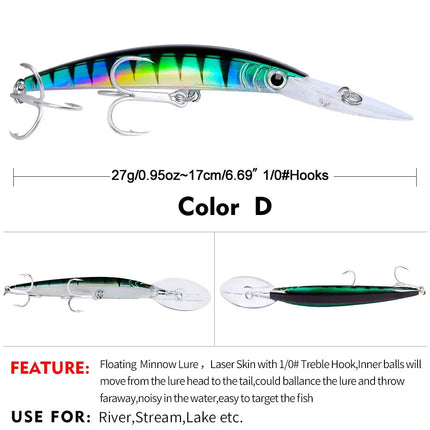 Minnow Fishing Lures 27g 17cm Fishing Bait Lure Hooks Artificial Hard Minnow Plastic Bass Bait Customized Lureswholesale