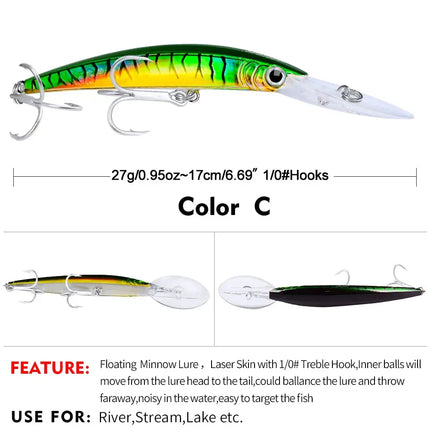 Minnow Fishing Lures 27g 17cm Fishing Bait Lure Hooks Artificial Hard Minnow Plastic Bass Bait Customized Lureswholesale