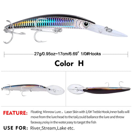 Minnow Fishing Lures 27g 17cm Fishing Bait Lure Hooks Artificial Hard Minnow Plastic Bass Bait Customized Lureswholesale