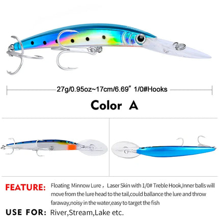 Minnow Fishing Lures 27g 17cm Fishing Bait Lure Hooks Artificial Hard Minnow Plastic Bass Bait Customized Lureswholesale