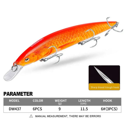 New Minnow Bait Plastic hard bait 11.5cm-9g freshwater sea bass all eat bait DW437 Lureswholesale