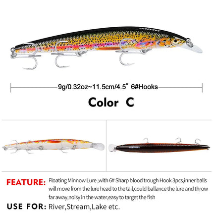 New Minnow Bait Plastic hard bait 11.5cm-9g freshwater sea bass all eat bait DW437 Lureswholesale