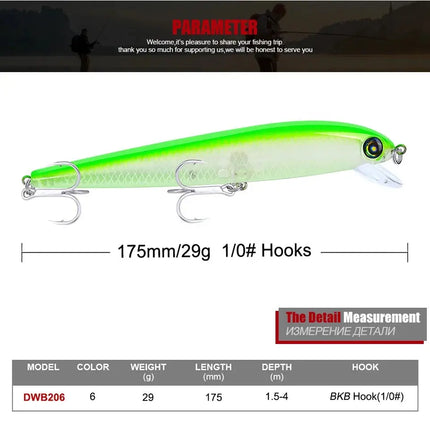 New sea fishing Minnow 17.5cm road bait 29g DWB206 Lureswholesale