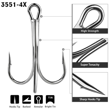 PROBEROS 4X Treble Fishing Hook High Carbon Steel Hook 6/0#-10/0# Fishhooks Fishing Tackle 10pcs/bag Lureswholesale