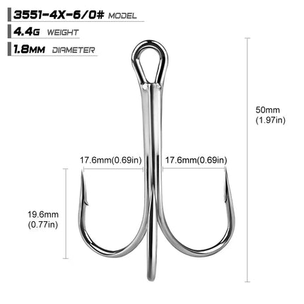 PROBEROS 4X Treble Fishing Hook High Carbon Steel Hook 6/0#-10/0# Fishhooks Fishing Tackle 10pcs/bag Lureswholesale