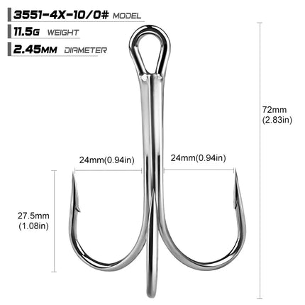 PROBEROS 4X Treble Fishing Hook High Carbon Steel Hook 6/0#-10/0# Fishhooks Fishing Tackle 10pcs/bag Lureswholesale