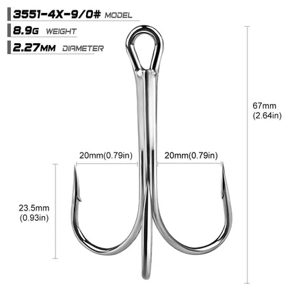 PROBEROS 4X Treble Fishing Hook High Carbon Steel Hook 6/0#-10/0# Fishhooks Fishing Tackle 10pcs/bag Lureswholesale