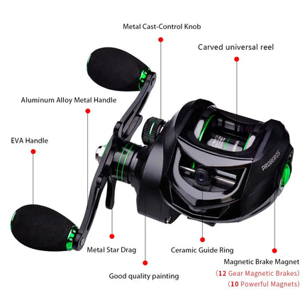 PROBEROS Baitcasting Reel 10kg Max Drag Power 7.2:1 Bait Drag Casting Wheel Saltwater Fishing Reel Lureswholesale