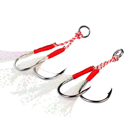 PROBEROS Fishing Hook Double Assist Jigs Hook with Thread Feather High Carbon Steel Jigging Fishhook Lureswholesale