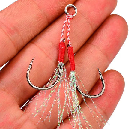 PROBEROS Fishing Hook Double Assist Jigs Hook with Thread Feather High Carbon Steel Jigging Fishhook Lureswholesale