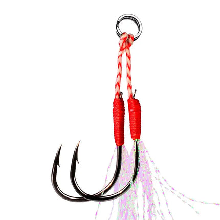 PROBEROS Fishing Hook Double Assist Jigs Hook with Thread Feather High Carbon Steel Jigging Fishhook Lureswholesale