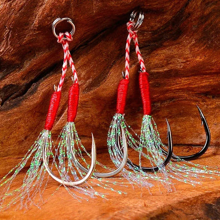 PROBEROS Fishing Hook Double Assist Jigs Hook with Thread Feather High Carbon Steel Jigging Fishhook Lureswholesale